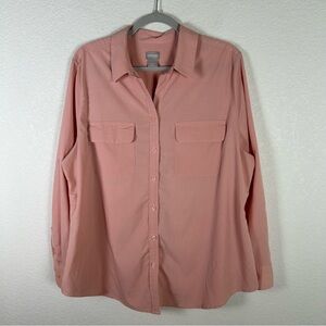 Chicos Women’s Sz 16 blush pink button-down dress shirt preppy office Basic